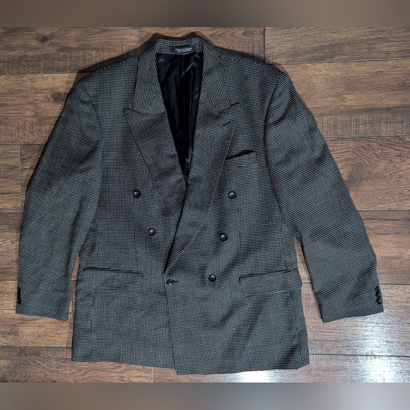 Franco Tassi 100% Virgin Wool Mens Black & White Polka Dot Blazer Size 46 Tall